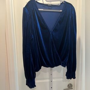 Simplee Apparel Deep Blue Velvet Blouse